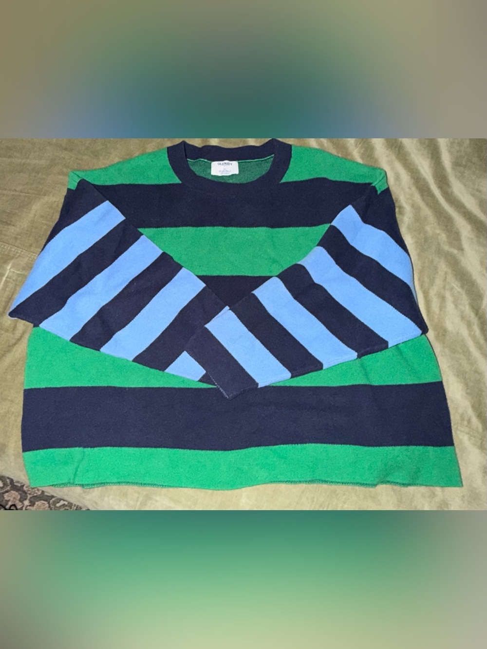 ON Green & Navy Striped Crewneck Sweater